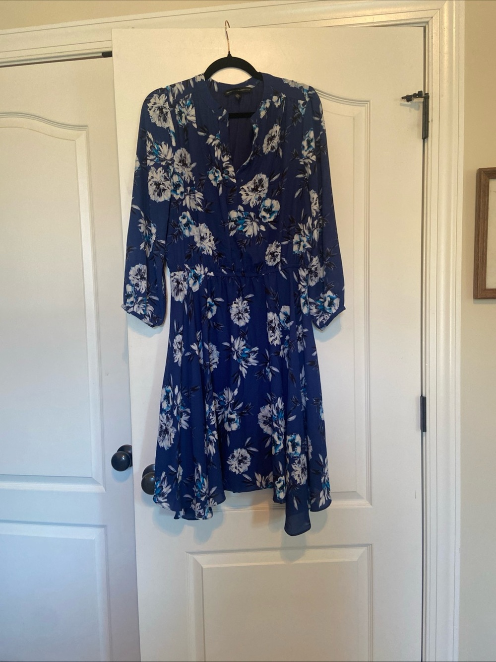 White House Black Market Navy Blue Floral Midi Dress